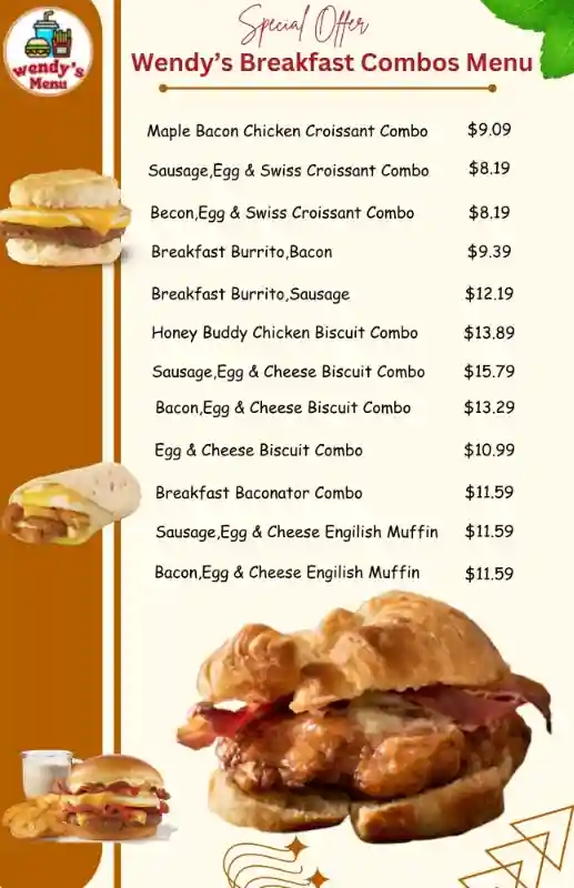 wendy's breakfast combos menu