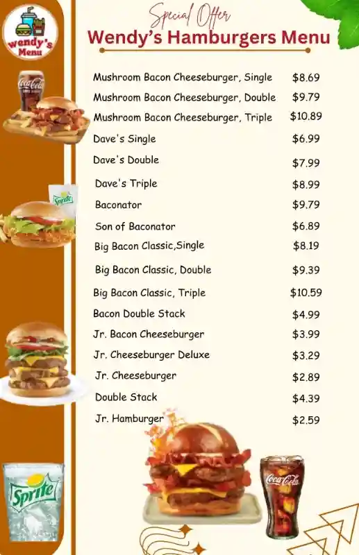 Wendys Hamburgers Menu Price.